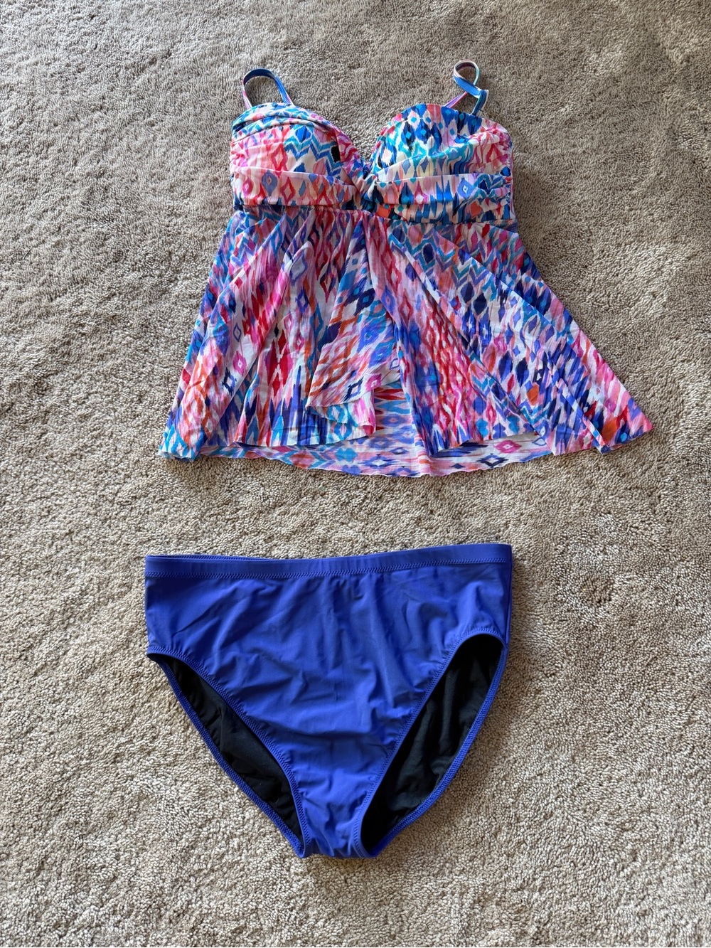 Profile By Gottex size 14 Pastel Pink and Blue Printed Tankini Top and bottoms